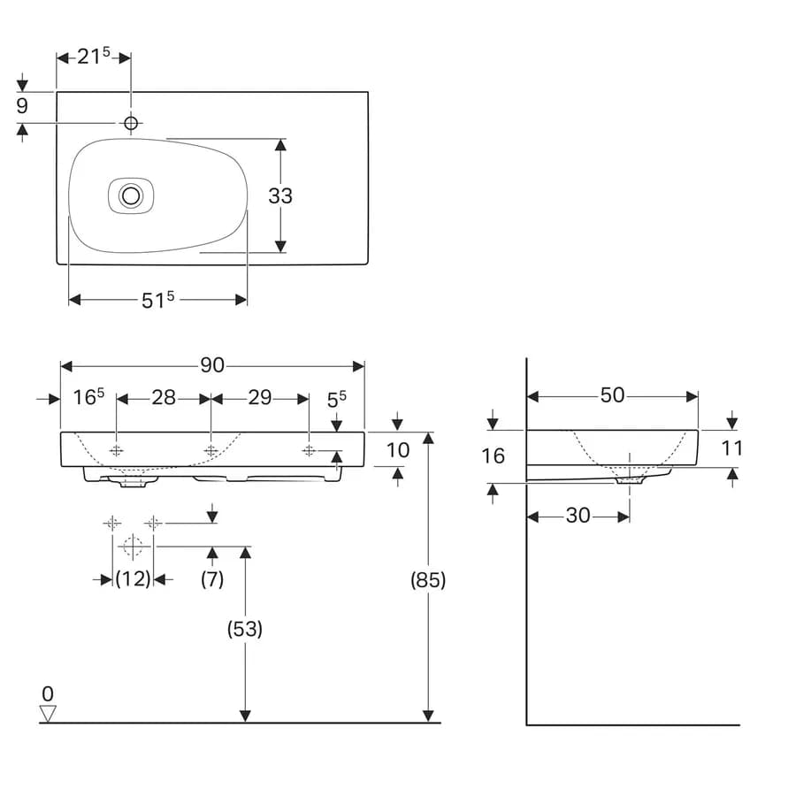 Lavabo sospeso o da appoggio 90 cm vasca sx bianco keratect Serie Citterio - Geberit