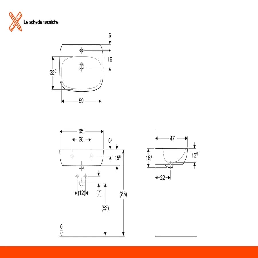 Lavabo sospeso 65 cm ceramica Serie Fantasia - Geberit