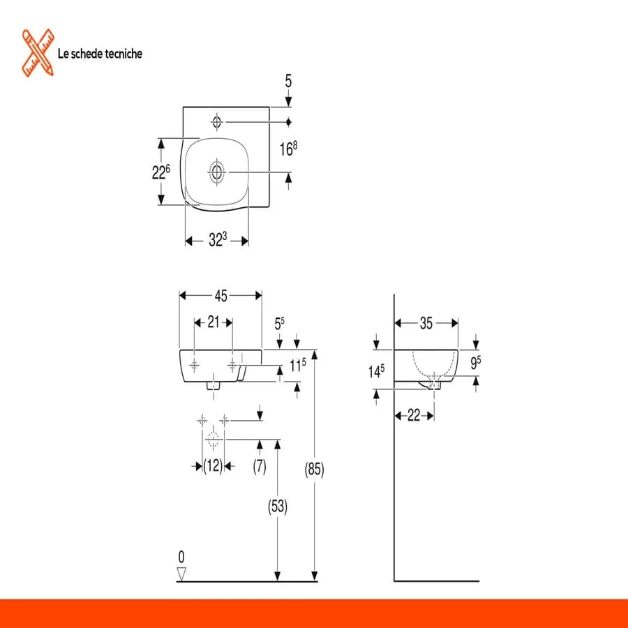 Lavamani sospeso 45 cm asimmetrico vasca sx Serie Fantasia - Geberit
