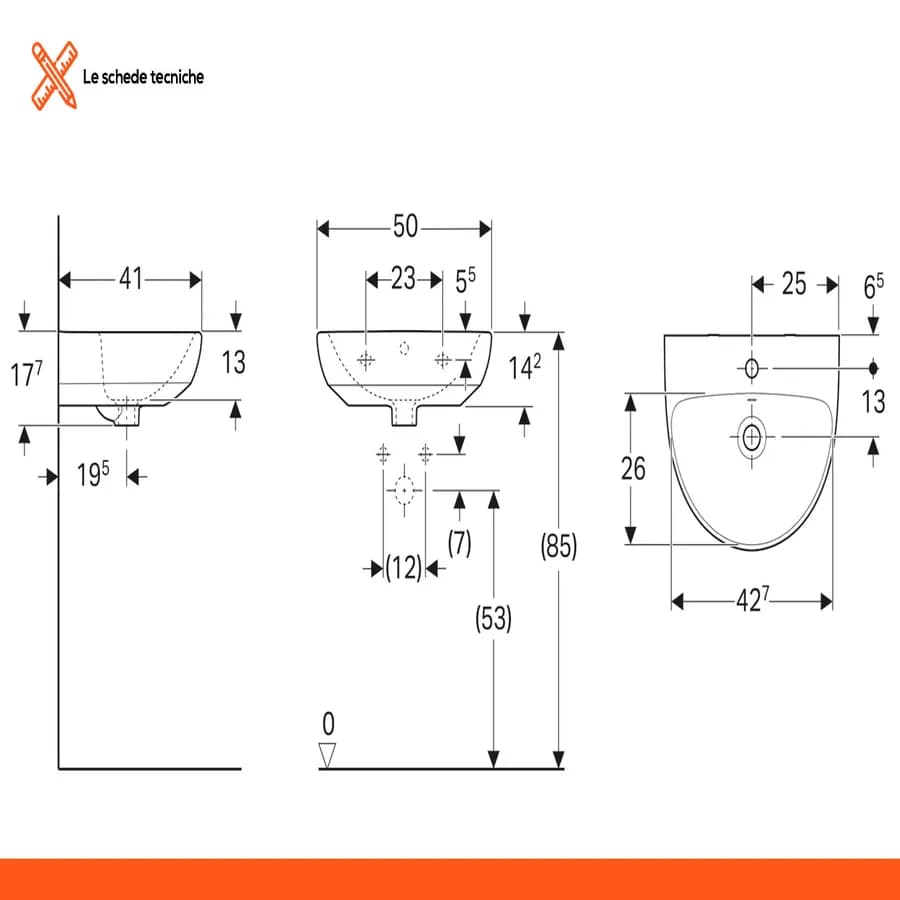 Lavamani sospeso 50 cm ceramica Serie Selnova - Geberit