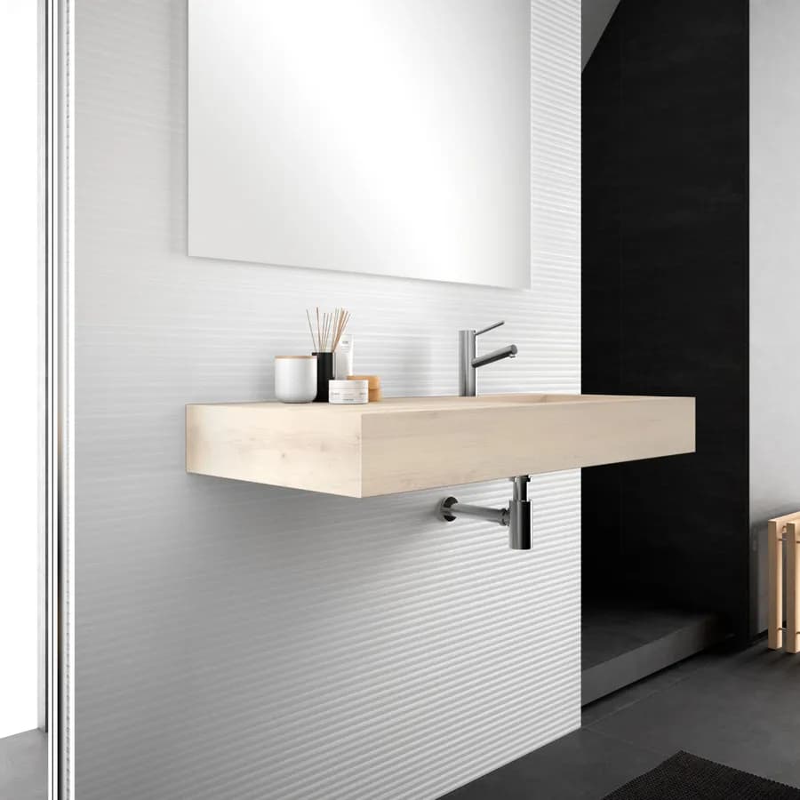 Lavabo sospeso top HPL 100x46cm vasca destra rovere polare - Jalama