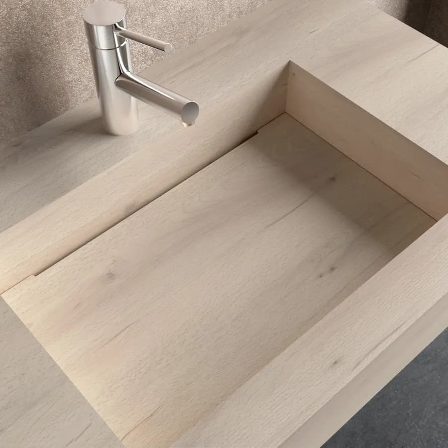 Lavabo sospeso top HPL 100x46cm vasca destra rovere polare - Jalama