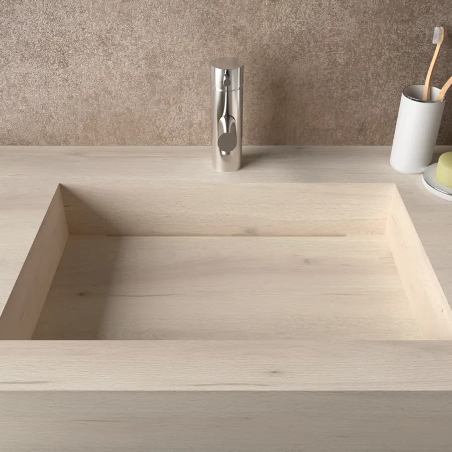 Lavabo sospeso top HPL 120x46cm vasca destra rovere polare - Jalama