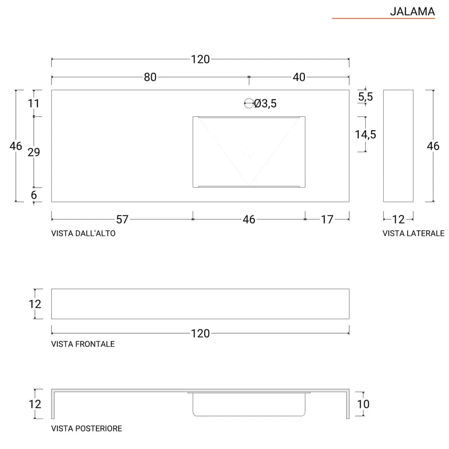 Lavabo sospeso top HPL 120x46cm vasca destra rovere polare - Jalama