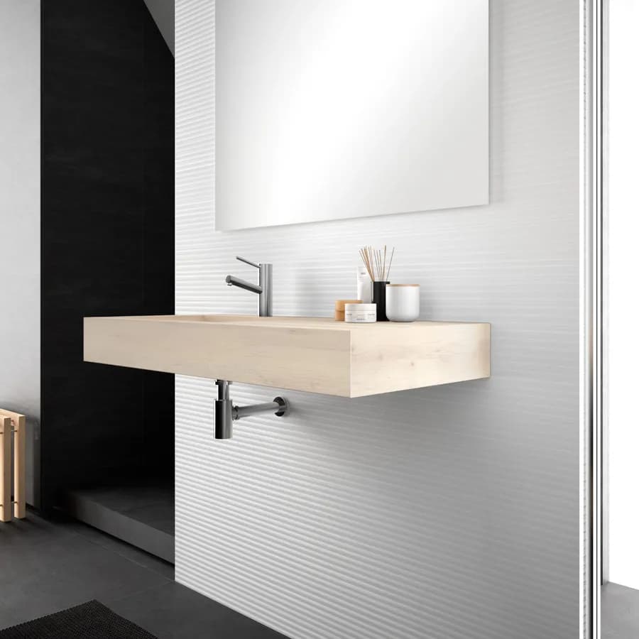 Lavabo sospeso top HPL 120x46cm vasca sinistra rovere polare - Jalama