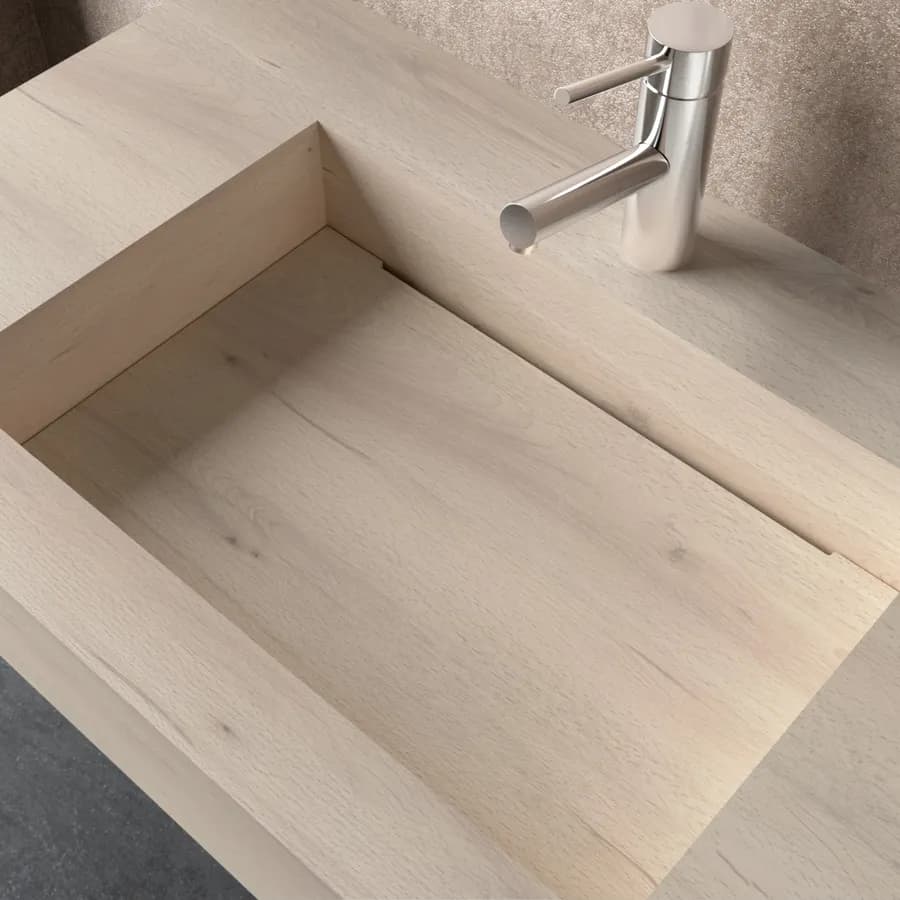Lavabo sospeso top HPL 120x46cm vasca sinistra rovere polare - Jalama