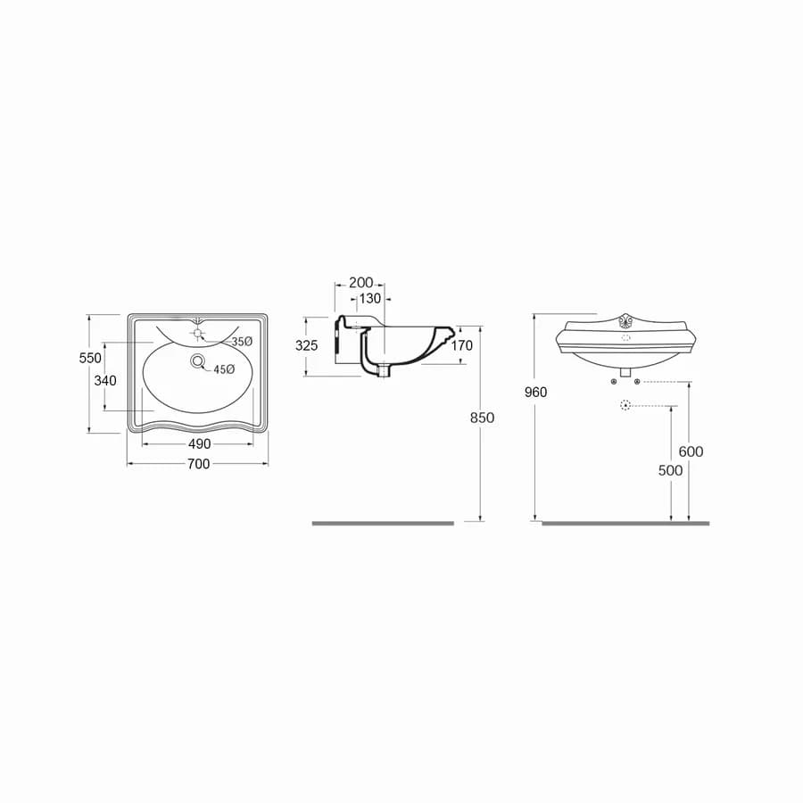Lavabo Victorian Style 70 cm bianco lucido monoforo Azzurra Ceramica Jubilaeum