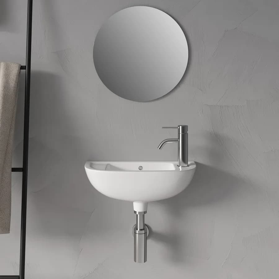 Lavamani sospeso ad angolo in ceramica bianca 45 cm salvaspazio - Miraj