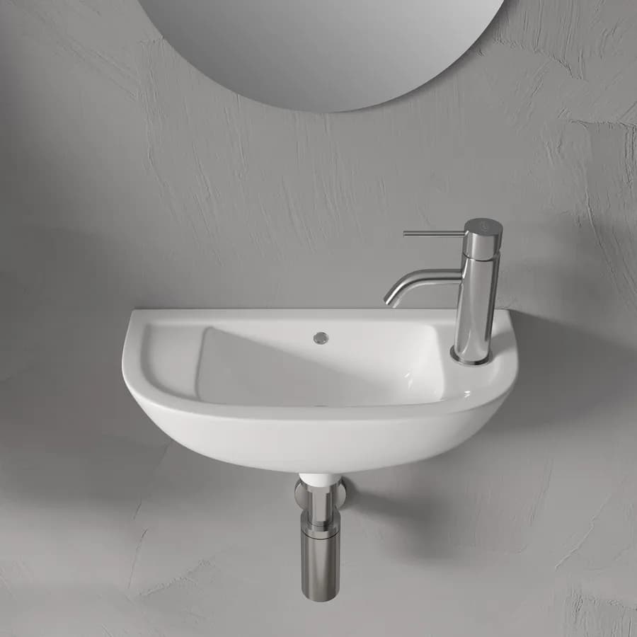 Lavamani sospeso ad angolo in ceramica bianca 45 cm salvaspazio - Miraj