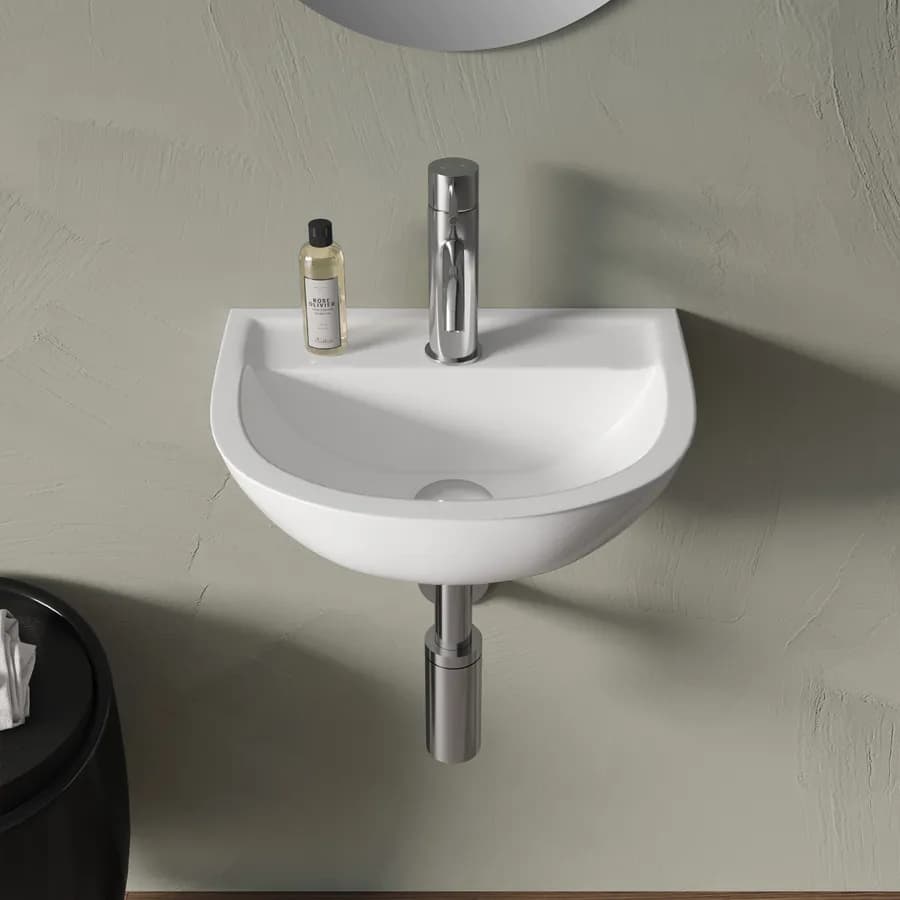 Lavamani sospeso in ceramica bianca 38 cm salvaspazio per piletta click clack - Miraj