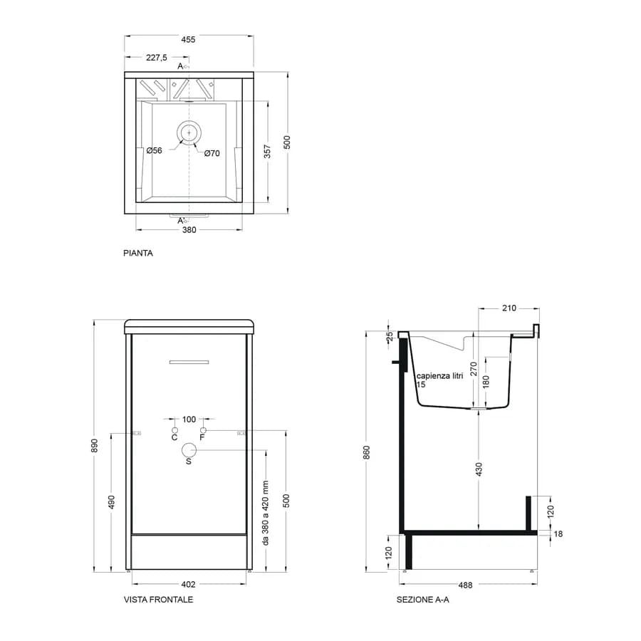 Lavapanni Domestica Colavene 45X50X86h cm con vasca e vano contenitore