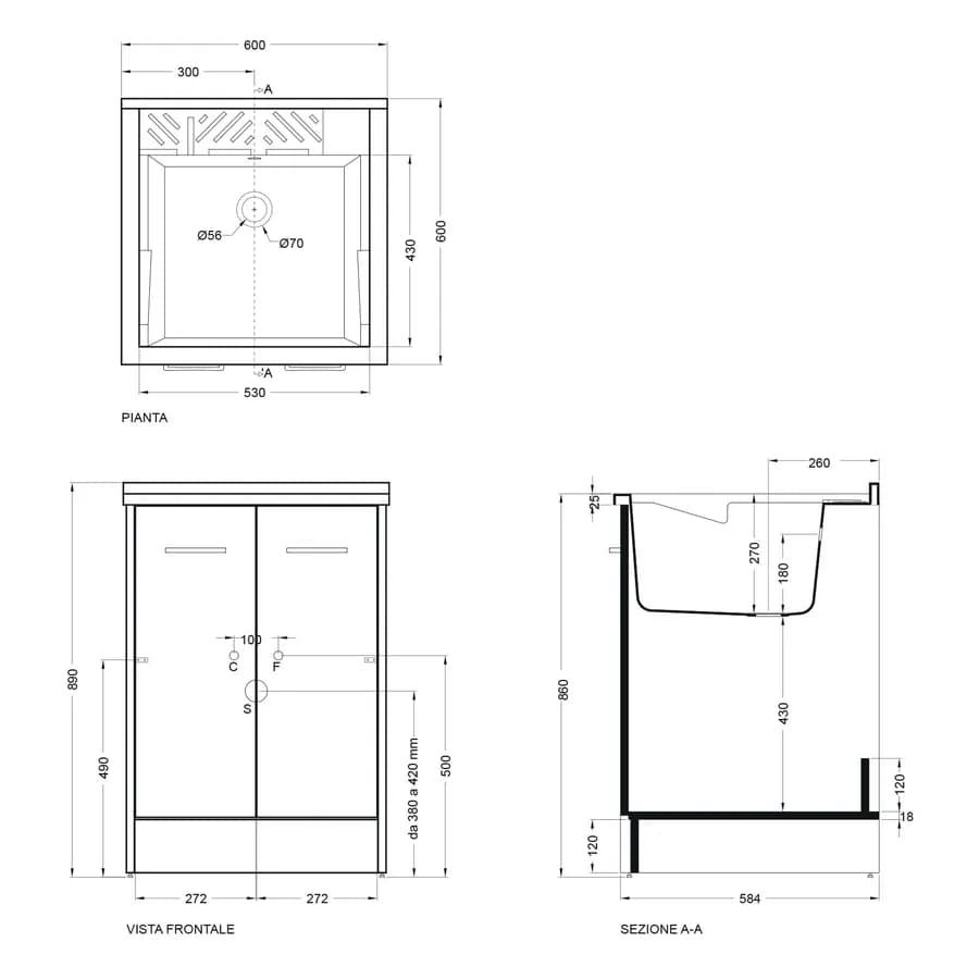 Lavapanni Domestica Colavene tela bianco 60X60X86h due ante con tavola lavapanni