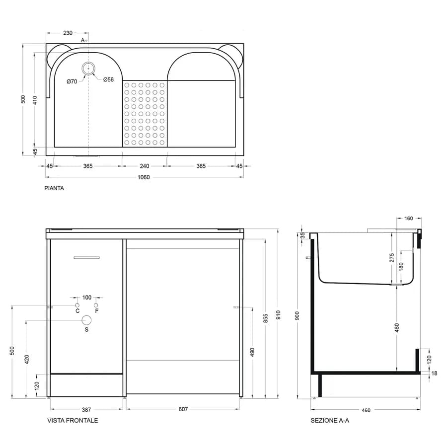 Lavatoio Colavene coprilavatrice Domestica vasca SX e lavapanni 106x50x90h cm
