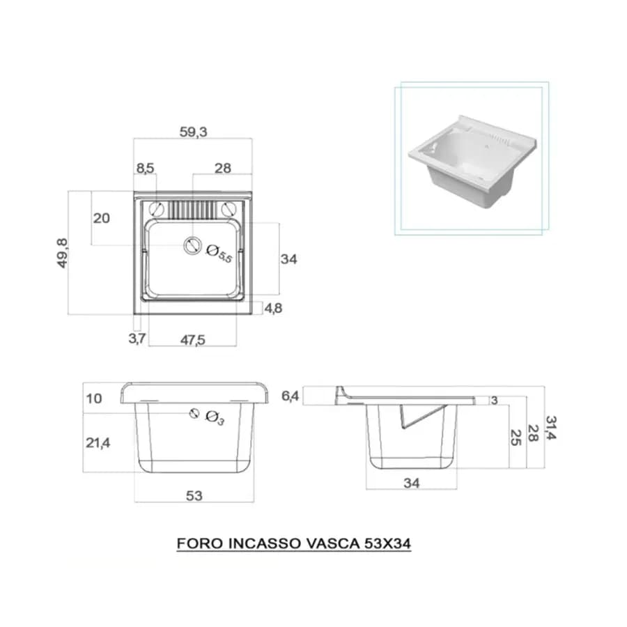 Lavatoio da esterno 60x50x87h cm con serranda vasca e asse lavapanni
