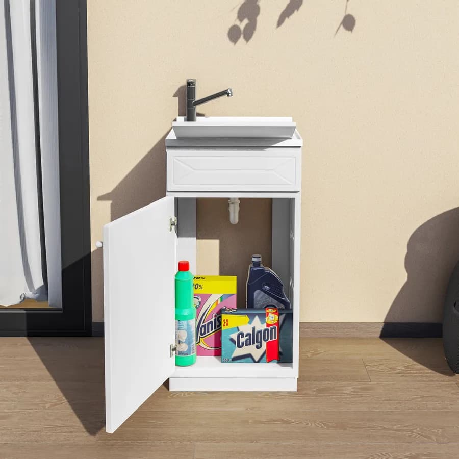 Lavatoio interno o esterno 45x50 cm con 1 anta vasca e asse lavapanni
