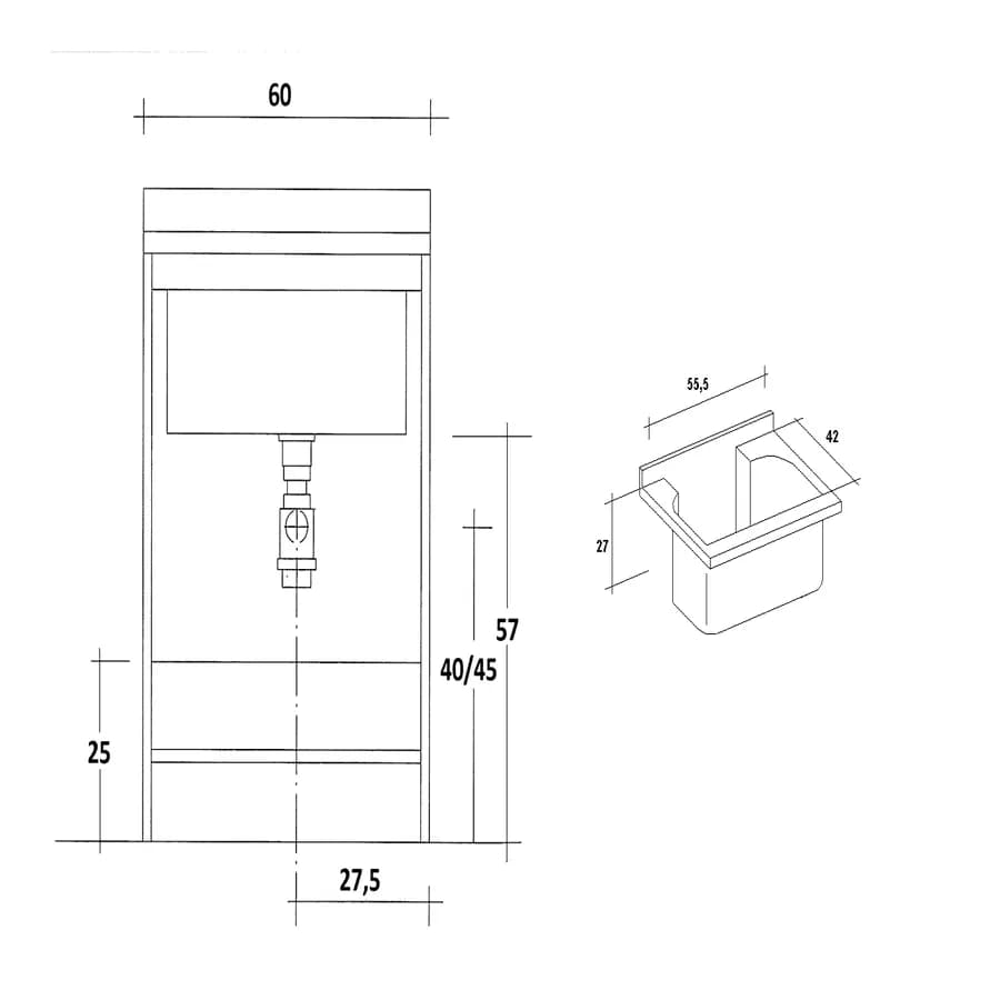 Lavatoio Montegrappa asse termoplastico mobile doppia anta cm 60x50x85 h Montegrappa