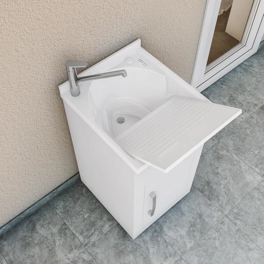 Lavatoio Montegrappa Still per esterno 45x50x85h cm bianco e vasca in termoplastico