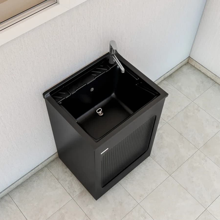 Lavatoio nero Lavacril di Colavene 60x50 cm con serrandina e tavola in legno inclusa
