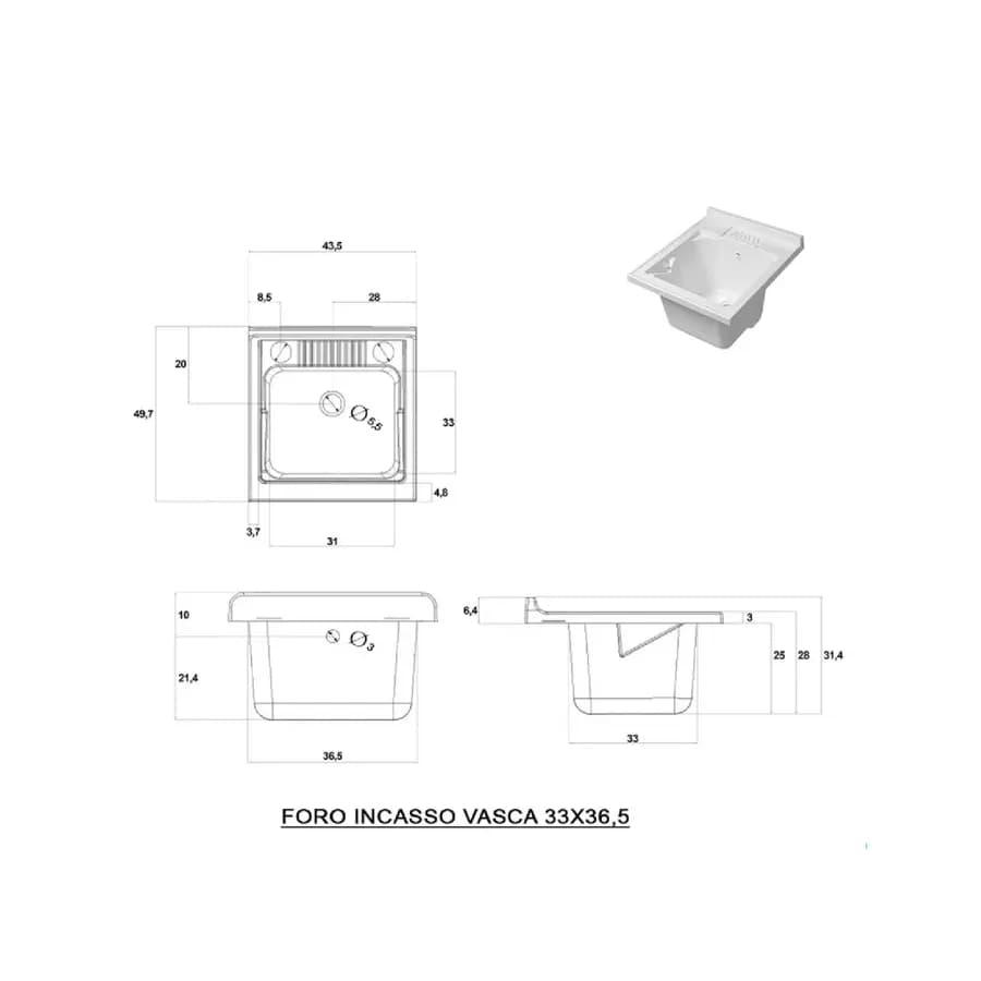 Lavatoio per interno 45x50 finitura rovere tabacco con asse lavapanni
