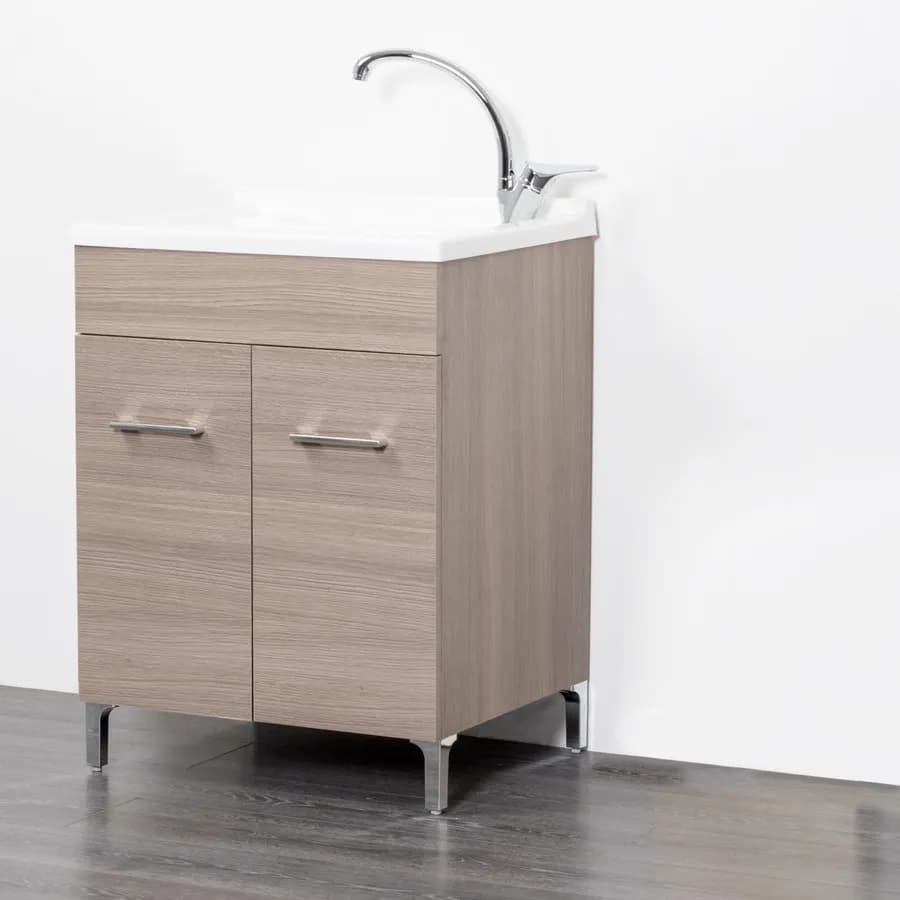 Lavatoio resina 2 ante 50x50cm in legno finitura rovere tabacco e asse lavapanni