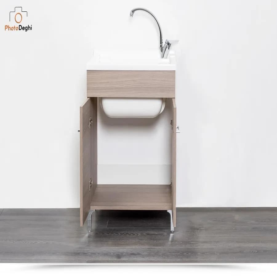 Lavatoio resina 2 ante 50x50cm in legno finitura rovere tabacco e asse lavapanni