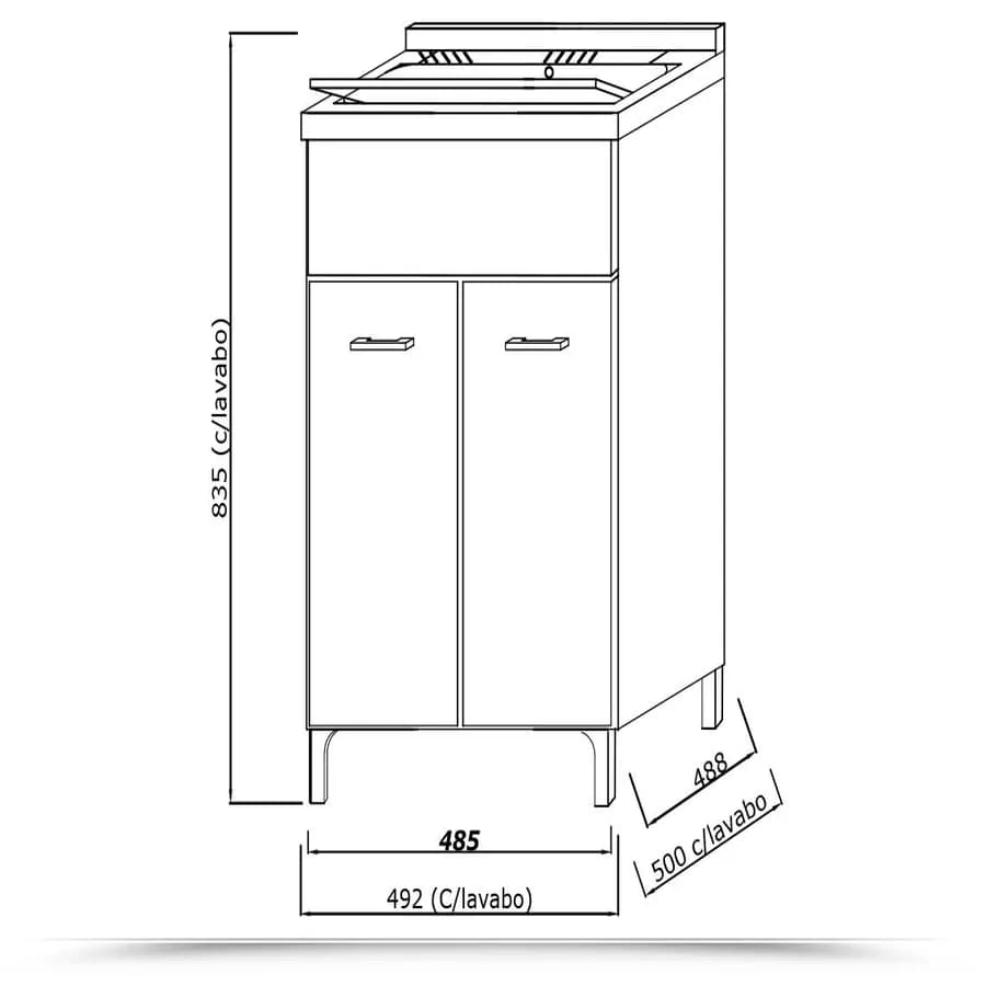 Lavatoio resina 2 ante 50x50cm in legno finitura rovere tabacco e asse lavapanni