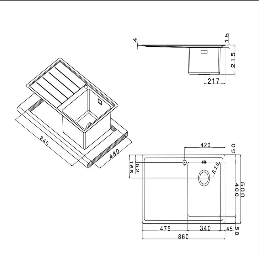 Lavello Apell Linear Plus acciaio spazzolato 86x50 cm vasca destra cucina moderna