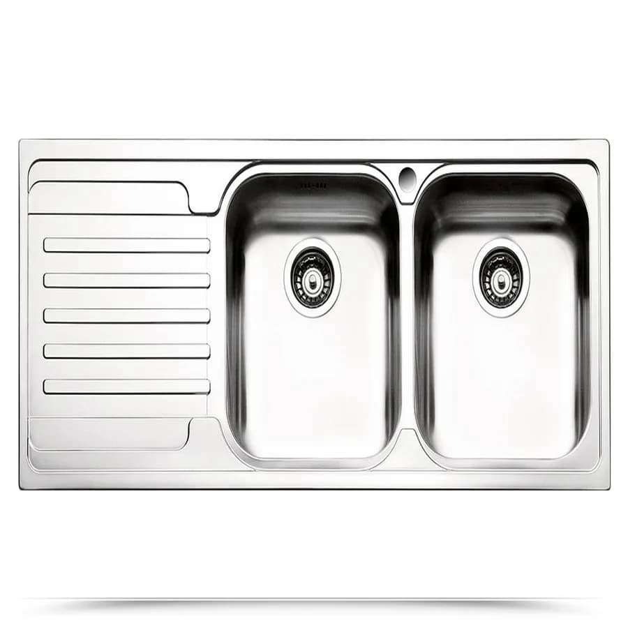Lavello Apell Venezia 116x50 cm acciaio inox con due vasche e gocciolatoio a sinistra
