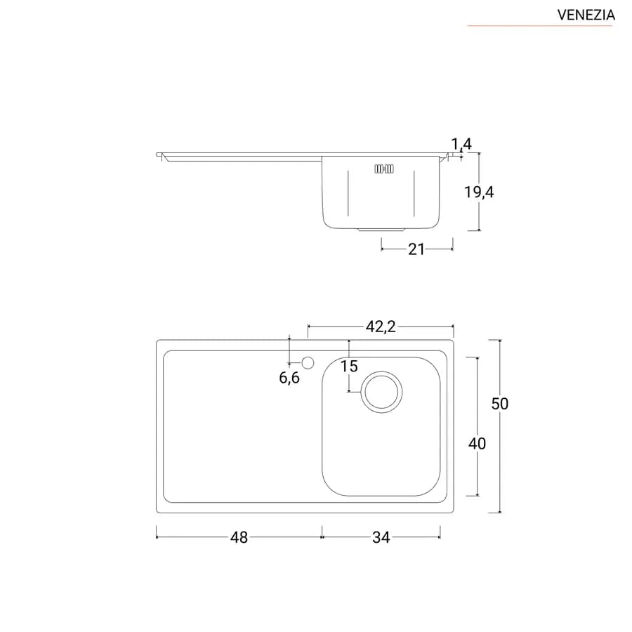 Lavello Apell Venezia acciaio inox 86x50 cm gocciolatoio a sinistra