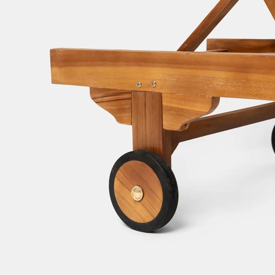 Lettino prendisole reclinabile in legno teak con vassoio scorrevole - Louis
