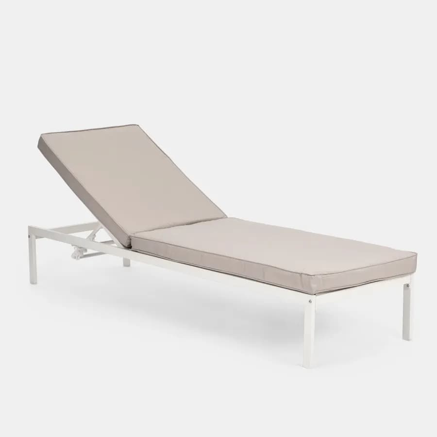 Lettino prendisole con schienale reclinabile in alluminio bianco e cuscino grigio chiaro - Elitian