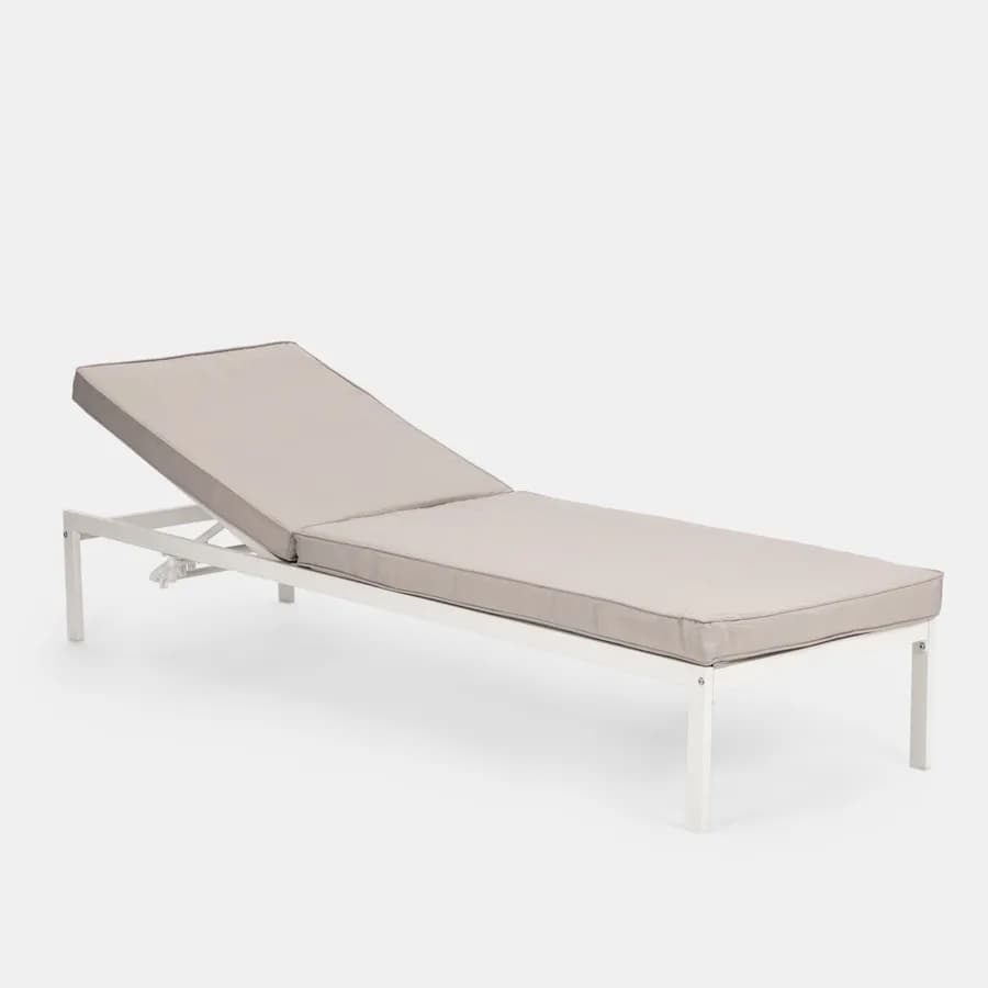 Lettino prendisole con schienale reclinabile in alluminio bianco e cuscino grigio chiaro - Elitian