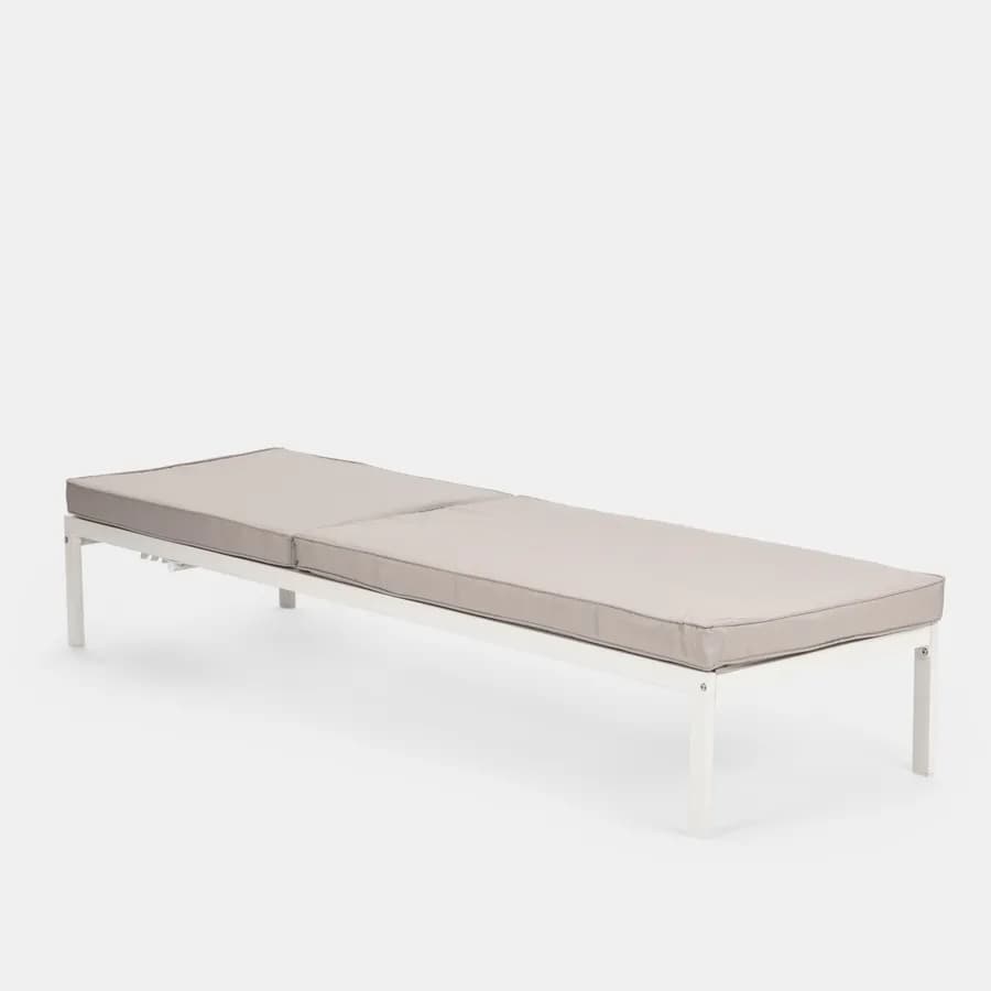 Lettino prendisole con schienale reclinabile in alluminio bianco e cuscino grigio chiaro - Elitian