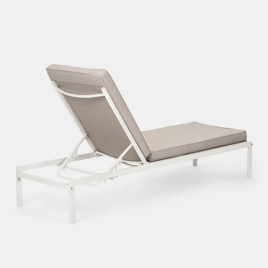 Lettino prendisole con schienale reclinabile in alluminio bianco e cuscino grigio chiaro - Elitian