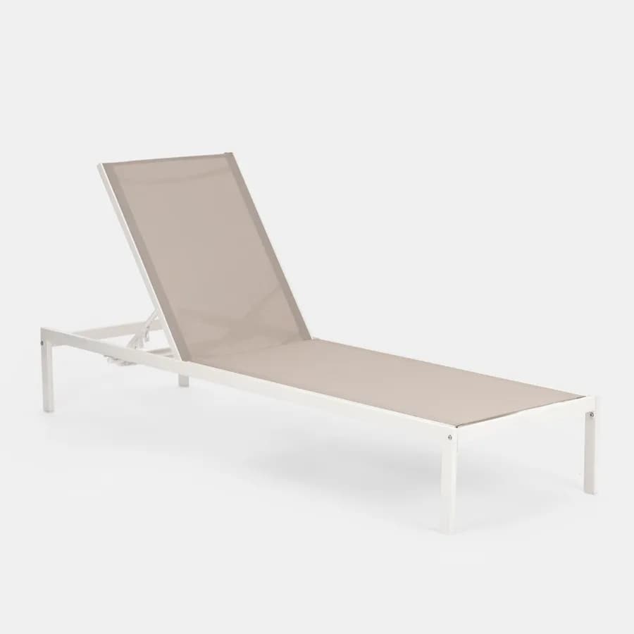 Lettino prendisole con schienale reclinabile in alluminio bianco e cuscino grigio chiaro - Elitian