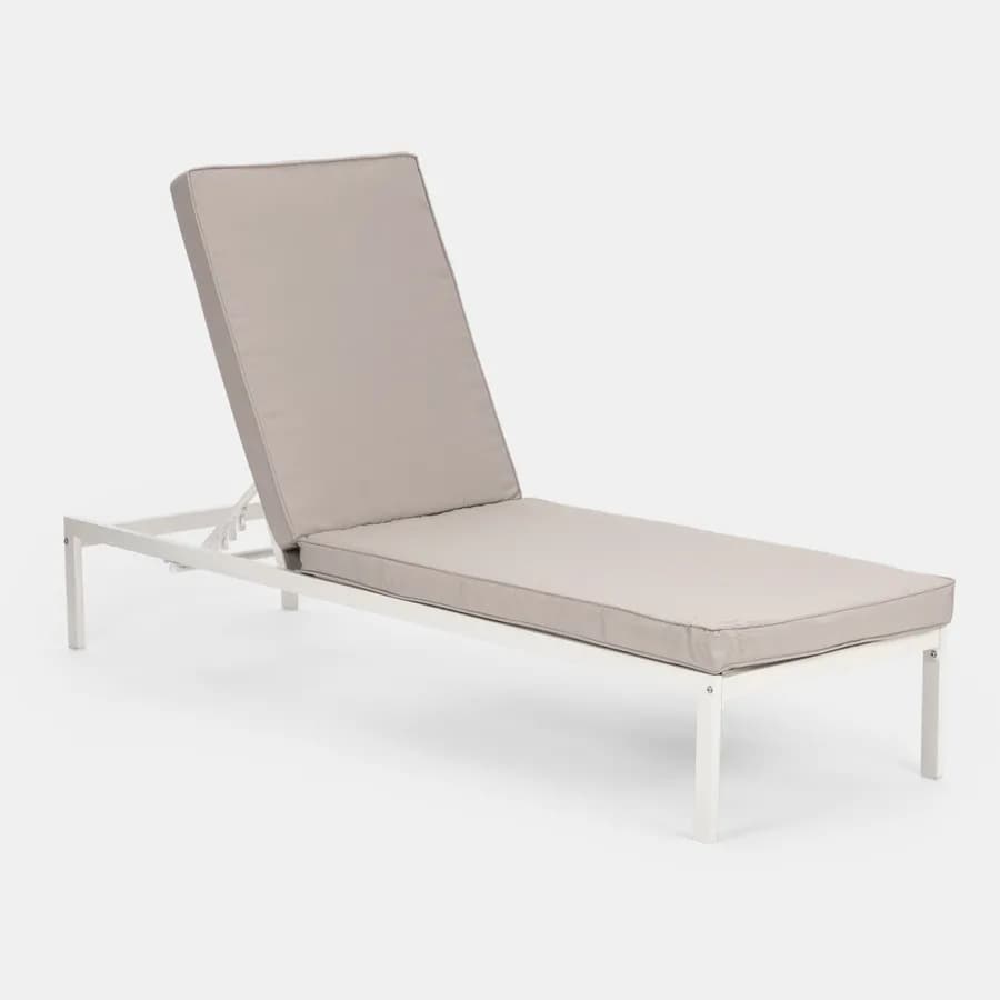 Lettino prendisole con schienale reclinabile in alluminio bianco e cuscino grigio chiaro - Elitian