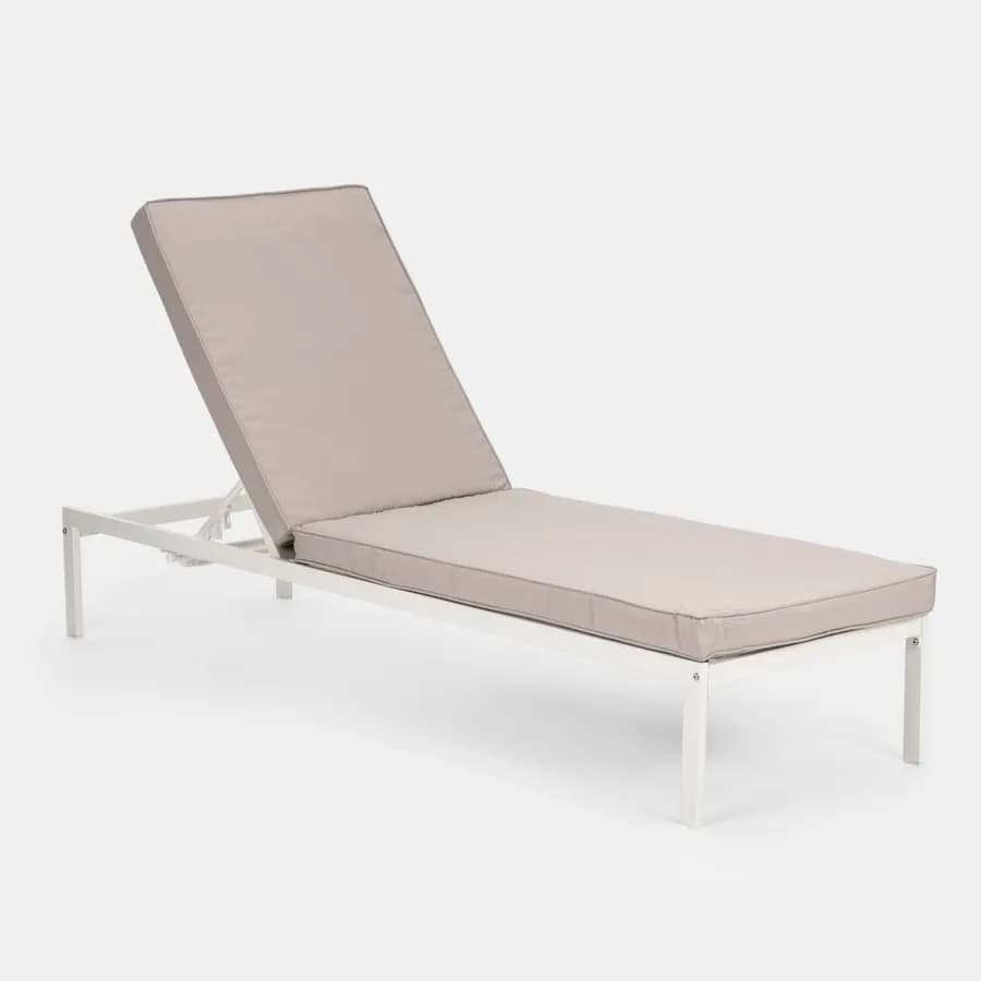 Lettino prendisole con schienale reclinabile in alluminio bianco e cuscino grigio chiaro - Elitian