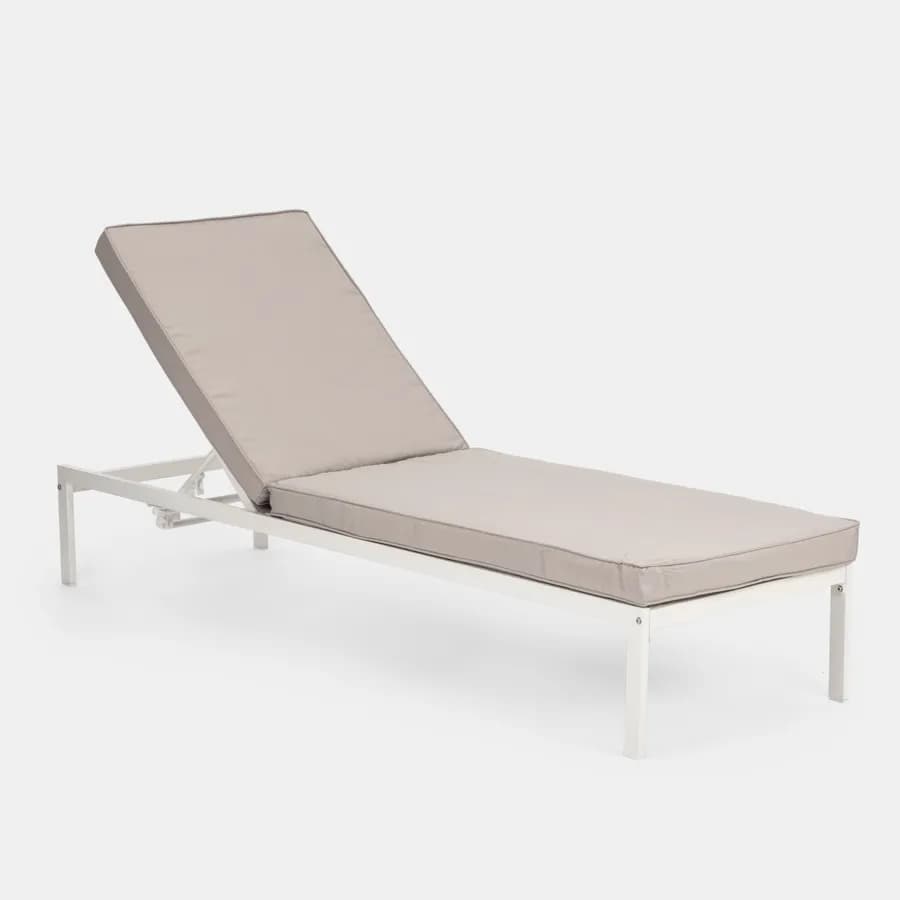 Lettino prendisole con schienale reclinabile in alluminio bianco e cuscino grigio chiaro - Elitian
