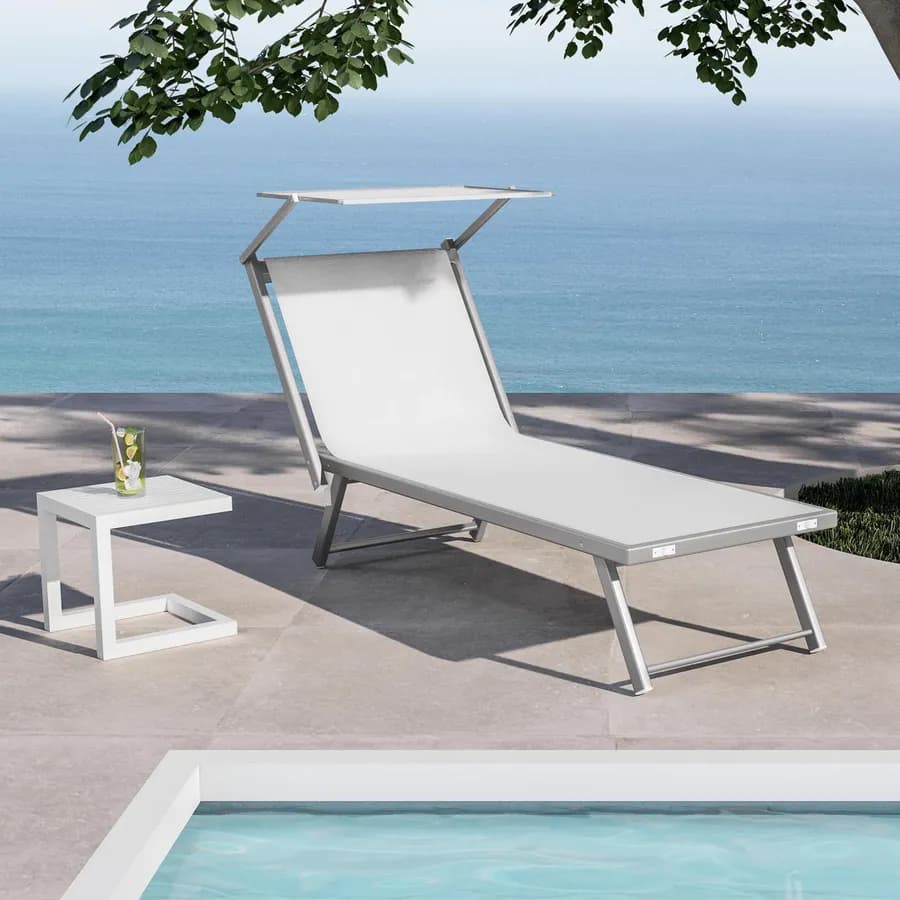 Lettino prendisole reclinabile in alluminio bianco con tettuccio - Aloha