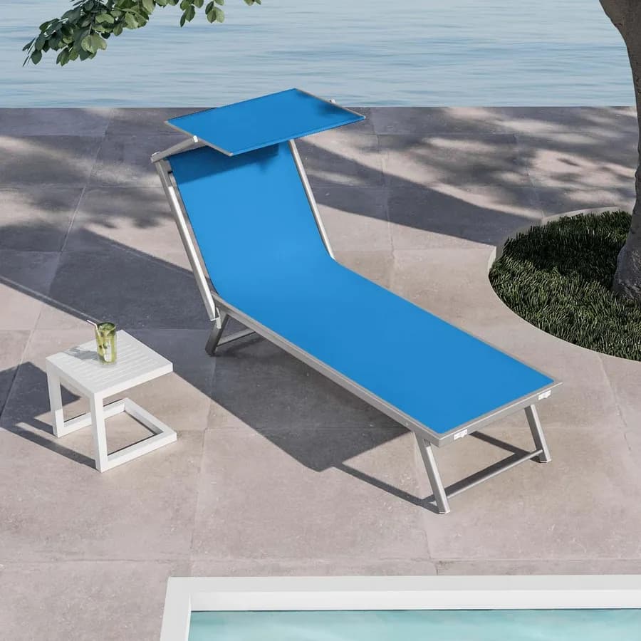 Lettino prendisole reclinabile in alluminio blu chiaro con tettuccio - Aloha
