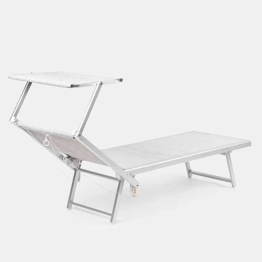 Lettino prendisole reclinabile in alluminio grigio chiaro con tettuccio - Aloha