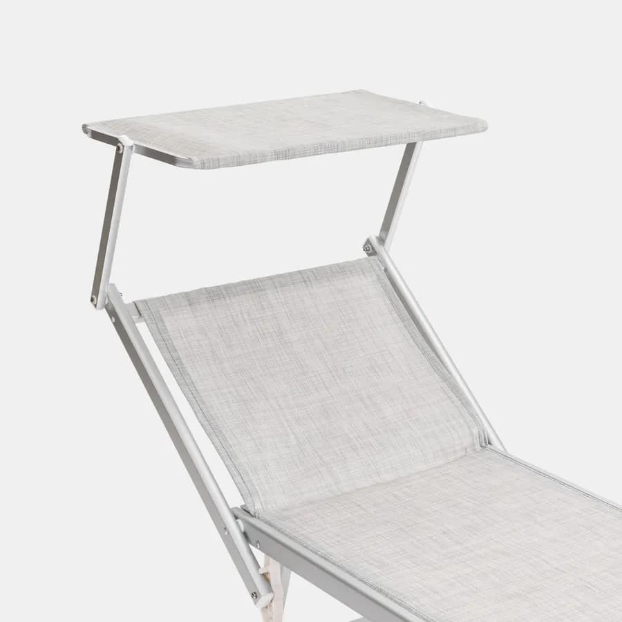 Lettino prendisole reclinabile in alluminio grigio chiaro con tettuccio - Aloha