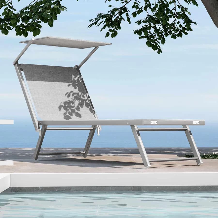 Lettino prendisole reclinabile in alluminio grigio chiaro con tettuccio - Aloha