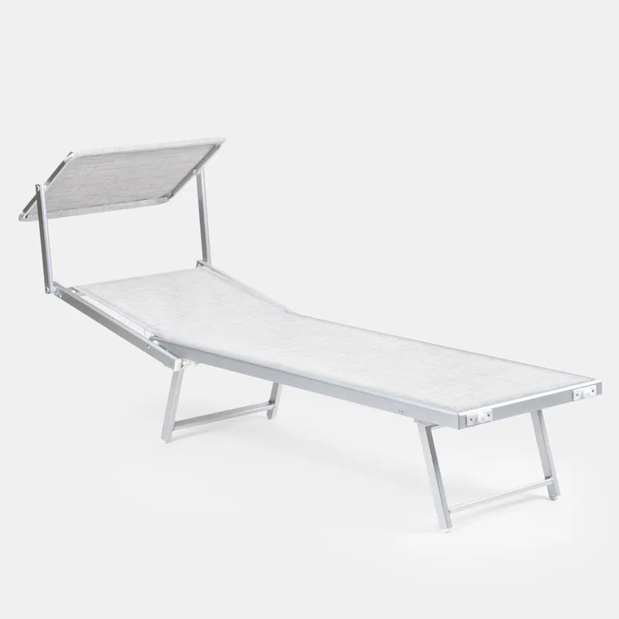 Lettino prendisole reclinabile in alluminio grigio chiaro con tettuccio - Aloha