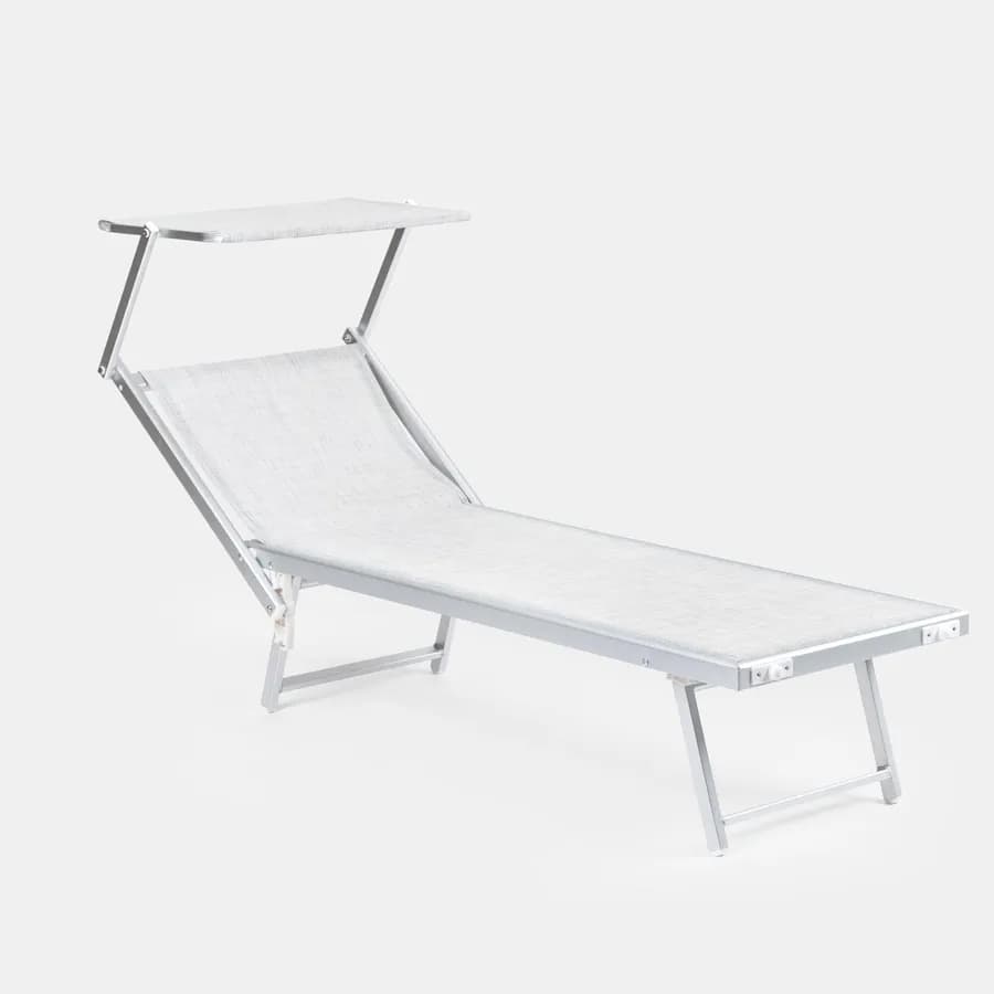 Lettino prendisole reclinabile in alluminio grigio chiaro con tettuccio - Aloha