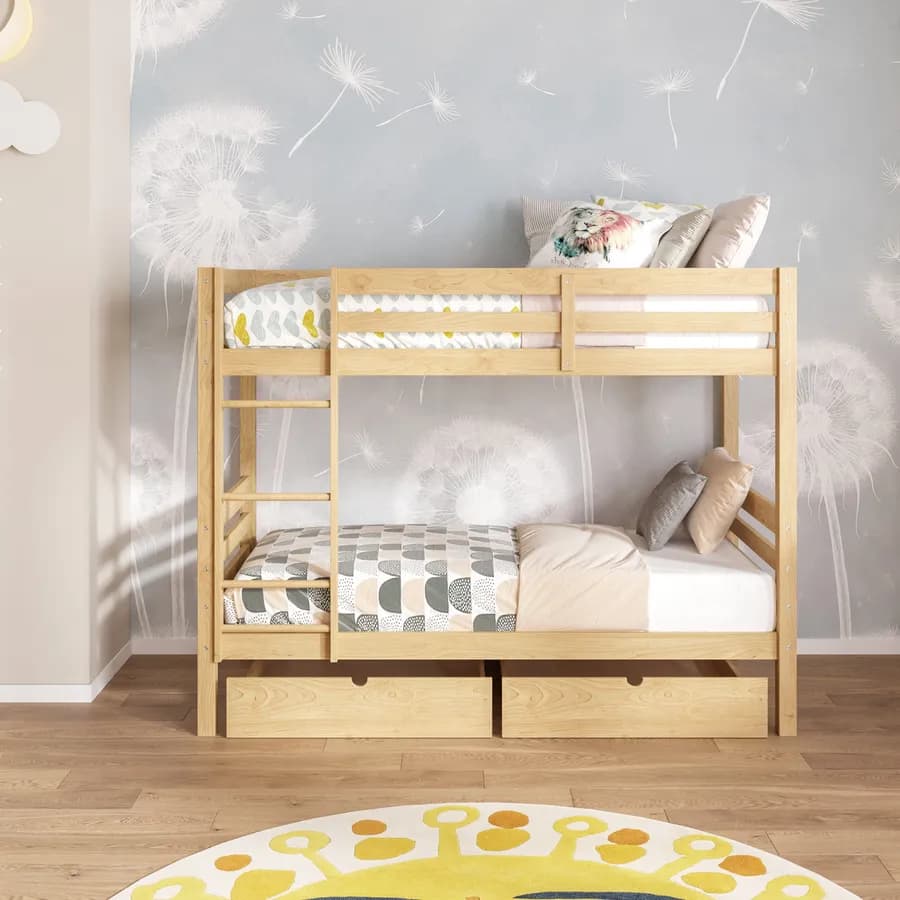 Letto a castello per bambini 90x190 cm in legno naturale con 2 cassettoni - Lollipop
