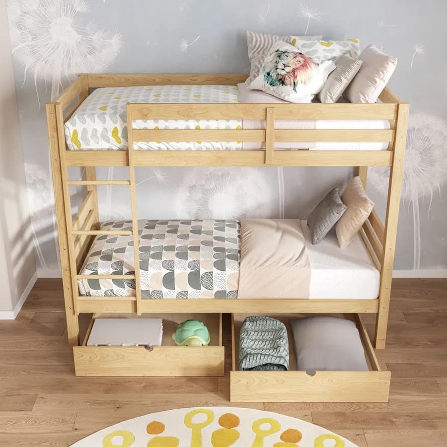 Letto a castello per bambini 90x190 cm in legno naturale con 2 cassettoni - Lollipop
