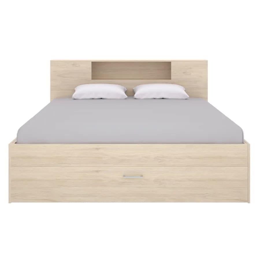 Letto matrimoniale 160x200 in legno naturale con vani e cassetti - Kygo