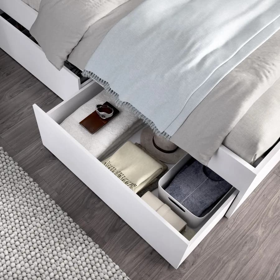Letto matrimoniale 160x200 cm bianco con 4 cassetti e testata - Novak