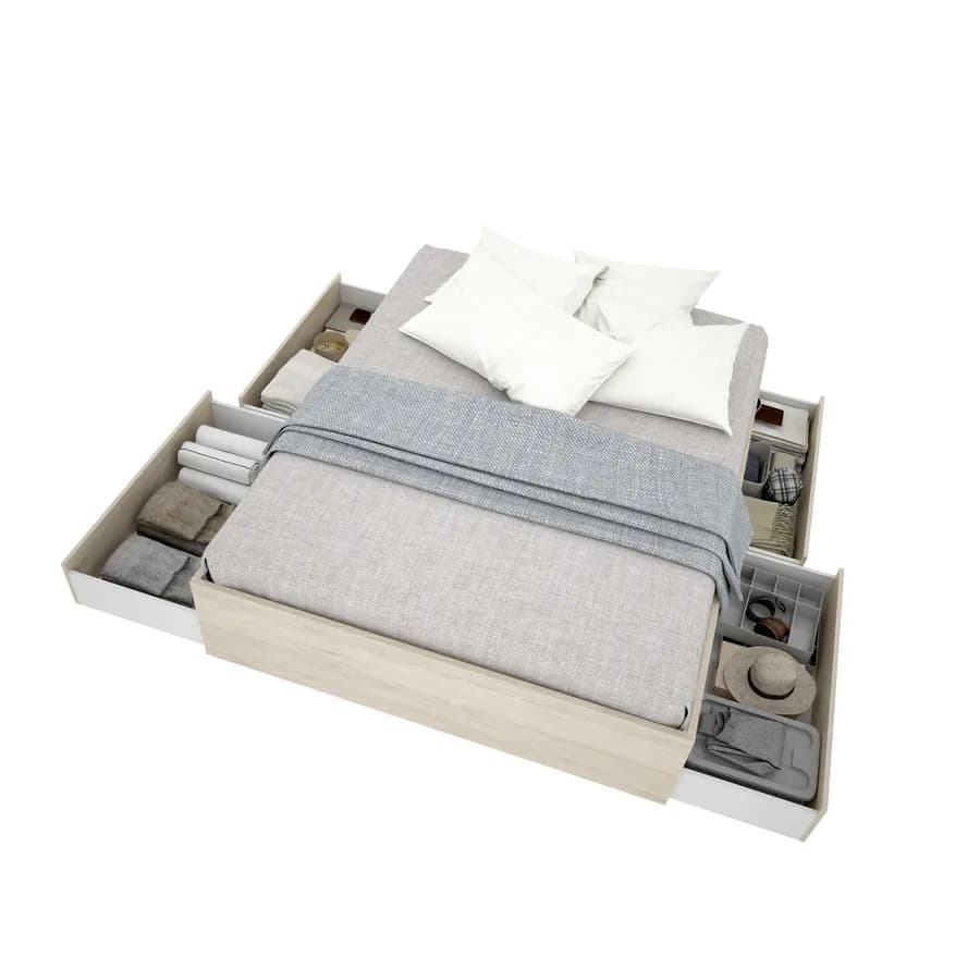 Letto matrimoniale 160x200 cm effetto rovere naturale con 4 cassetti - Novak